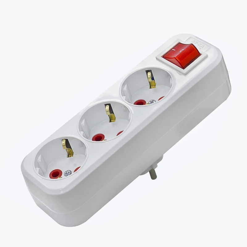 Adaptor triplu 3x2P+E 16A cu intrerupator, alb, AY-KA IP20 250V 77 133 00-1