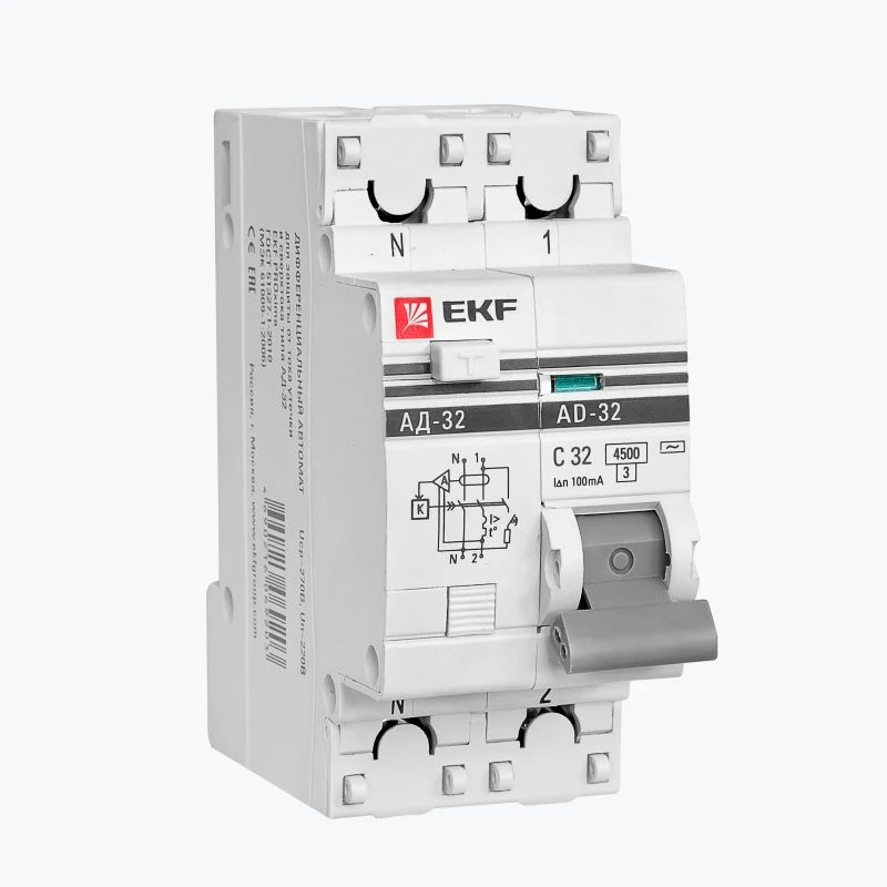 Întrerupator diferential 1P+N 32А/100mA (x-ка C el. tip AC) 4,5кА АД-32 EKF PROxima-1