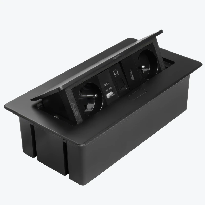 Prelungitor pentru oficiu MULTISOFT 2xSHUKO USB A+C RJ45 cablu HDMI 1,5 m neagra GTV AE-PBSURH2GS-20-1