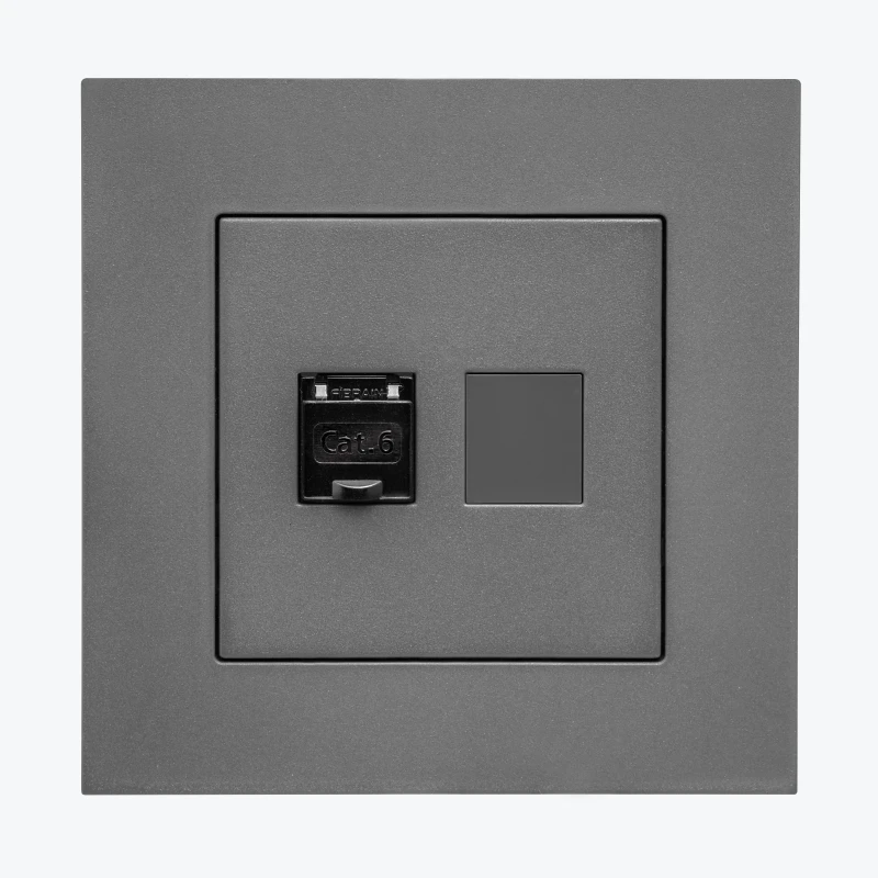 Розетка RJ45 cat.6e, компьютерная 1 модуль графит мат Simon 55 T61.01/116-2