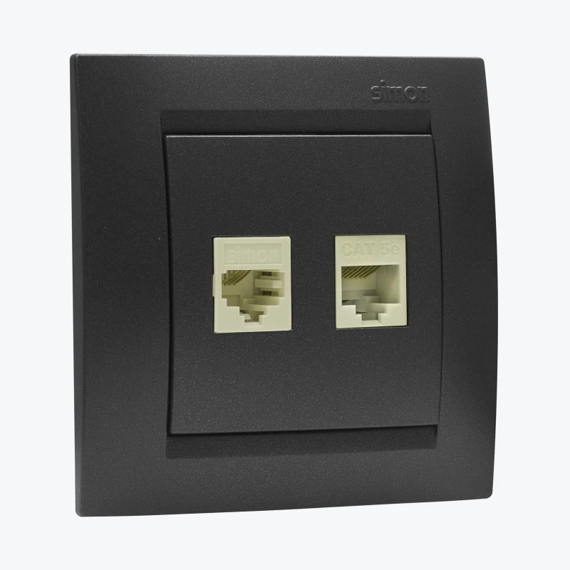 Priza dubla calculator+calculator RJ45 cat5e AMT grafit 1591590-038 SIMON 15-1
