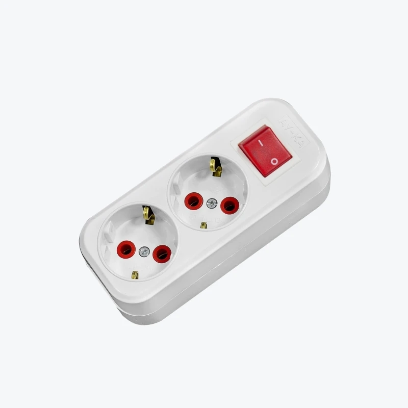 Priza bloc 2 prize cu impamantare si intrerupator alb 77 201 00 AY-KA-1