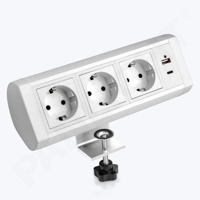 Prelungitor priză de colt, USB A + C 18W, alb, 1.5m cablu, 16A, 250V PL-3020S3U-W-1