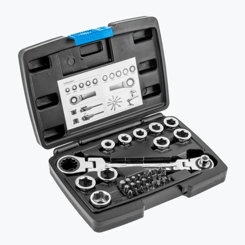 Накидной ключ с трещотками и шарниром, 36 насадок HT1R491 HOEGERT-1
