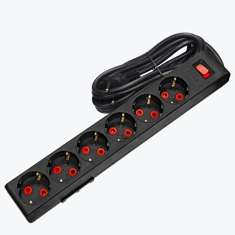 Prelungitor electric negru 6 prize cu impamantare + intrerupator 3 m-1