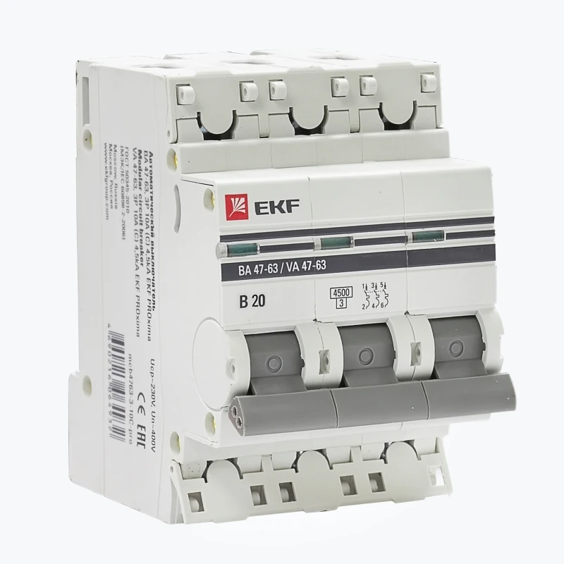 Întrerupator automat 3P 20А (В) 4,5kA ВА 47-63 EKF PROxima-1