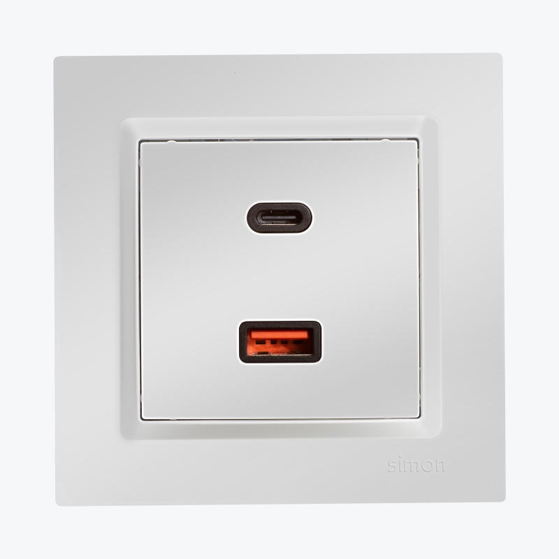 Priza dubla USB, C+A 30W,alba CEC2CA.01/11 SIMON 10-2