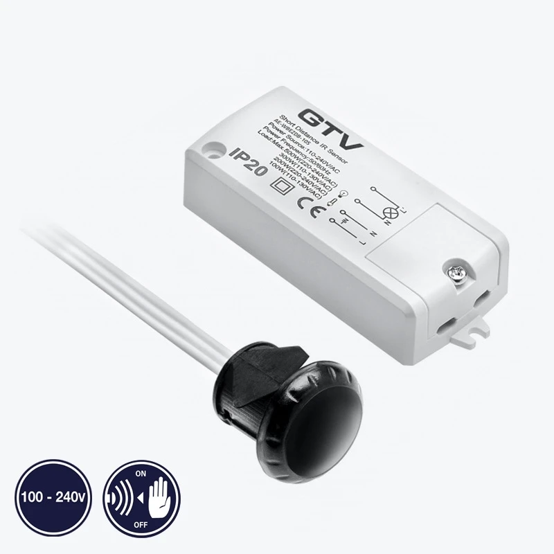 Intrerupator senzor  fără contact în 2-moduri ON-OFF, 500W,100-240V IP20 GTV AE-WBEZDC-10S-1