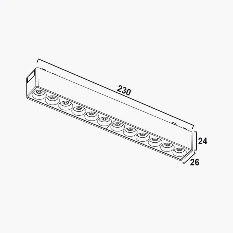 Proiector LED Liniar Grilă 12W 24° 3CCT 48V negru, șină magn Ultra Slim 230 mm PL-12MTA3CCT-BK PANLIGHT-3