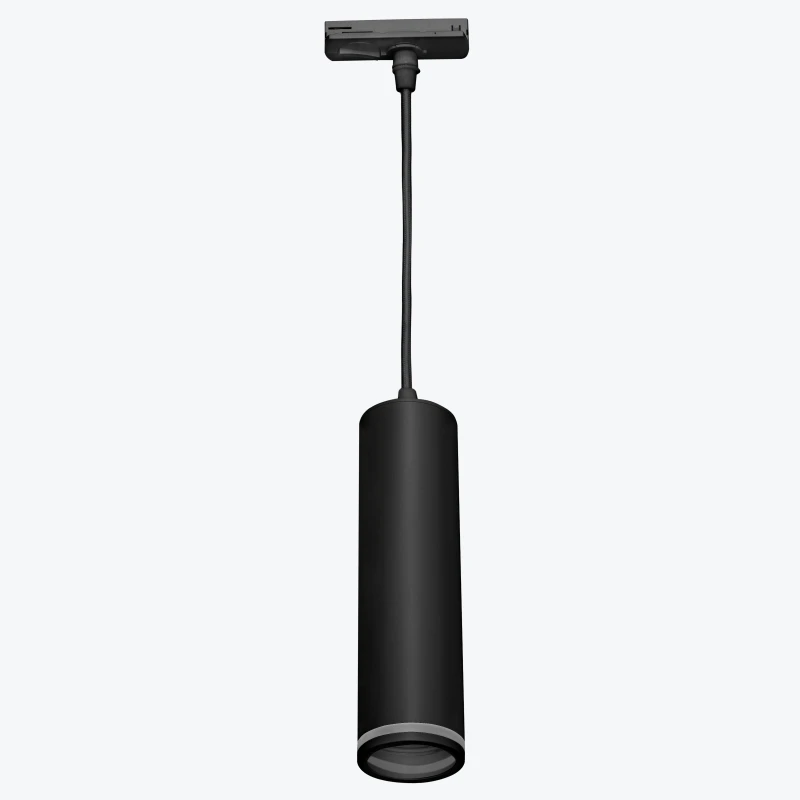 Подвесной трековый светильник однофазный GU10 max35W круглый черный 56x200mm PL-23021B-1