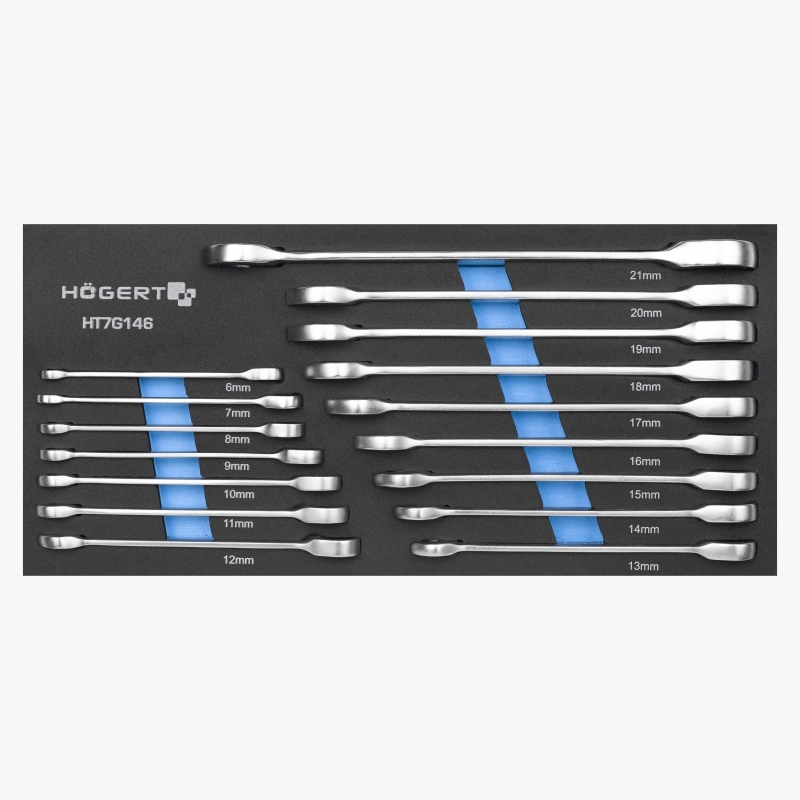 Set de chei inelare 16 buc. cu clichet în bureta EVA HT7G146 HOEGERT-1