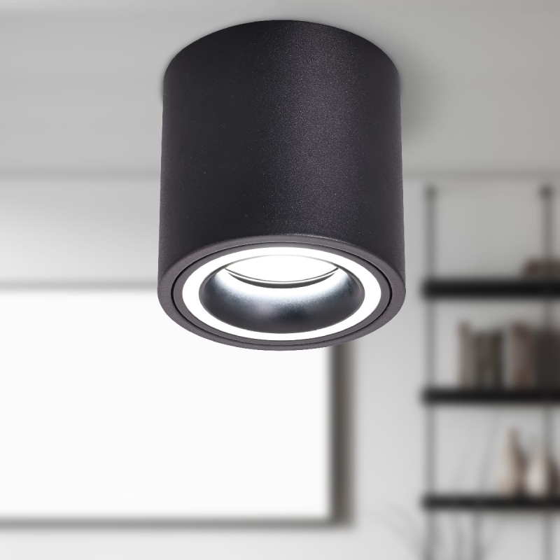 Точечный накладной светильник GU10 круглый черный 80x90mm IP20 PL-23005B-2