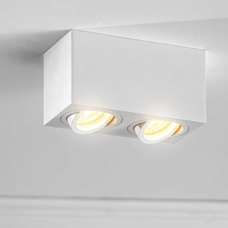 Точечный накладной светильник 2xGU10 квадратный белый 80x160x90mm IP20 PL-23012W-2