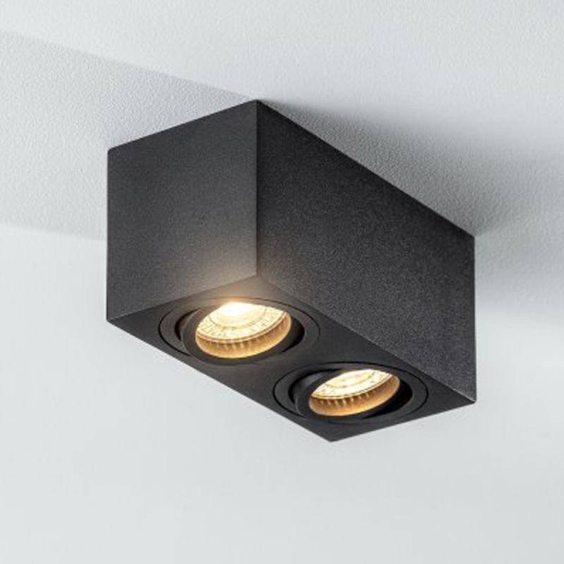 Точечный накладной светильник 2xGU10 квадратный черный 80x160x90mm IP20 PL-23012B-2