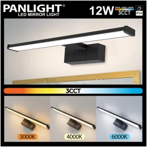 Aplică LED 12W 3CCT IP44 negru tablou/oglindă 960lm 230V 600*138*51mm PL-ML-C02-600-3CCT-BK