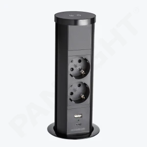 Priză încorporabilă turn, 2 Prize Schuko, USB A+C 18W, încărcare fără fir, lumina de veghe, cablu 1.5 m, neagra, 80mm 16A 250V PL-750P2UWL-B-thumb-1