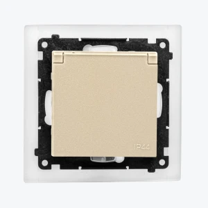 Priză cu împământare IP44 cu capac champagne mat, protectie copii Simon 55 TGSZ1BCZ.01/144