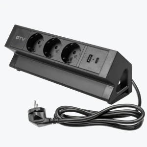 Мебельная розетка BASCO 3хSHUKO USB A+C кабель 1.5 м черная GTV AE-GMBAS3S2U-20