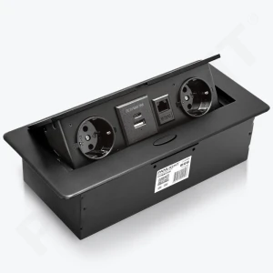 Розетка мебельная SOFT 2xSchuko, USB A+C 18W, RJ45, черная выдвижная, 16A 250V провод 1,5м PL-6503D2-B