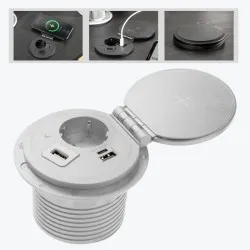 Розетка встраиваемая 1-местная с заземлением USB,HDMI.RJ45 и беспроводной зарядкой белая GTV CHARGER AE-BPW1SACP-10