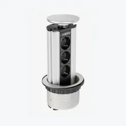Розетка выдвижная 3-местная встраиваемая с заземлением 130mm серебристый GTV AE-BPW3GS-80