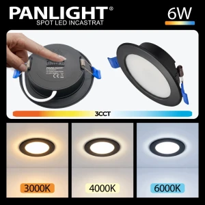 Spot LED încastrat negru 6W 3CCT rotund IP20 65*95*26.5 PL-UL06PB3CCT PANLIGHT