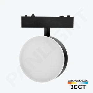 Spot LED șină magn 3CCT 9W 48V, mat rotund negru ⌀95mm, Ultra Slim PL-9MTH3CCT-BK PANLIGHT
