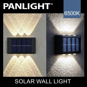 Lampă solară de perete 6 LED-uri, 6500K neagră, Lumini Sus-Jos, exterior IP54 PL-SWL-1W-BK PANLIGHT