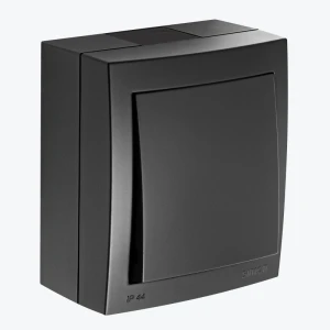 Переключатель 1-кл IP44 крестовой черный мат наружный Simon Aquaclick 10А ACW7/X/49
