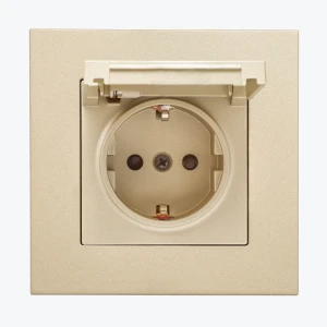 Priză cu împământare IP44 cu capac champagne mat, protectie copii Simon 55 TGSZ1BCZ.01/144
