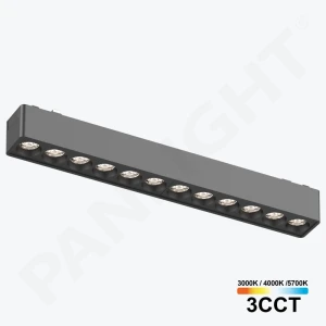 Proiector LED Liniar Grilă 12W 24° 3CCT 48V negru, șină magn Ultra Slim 230 mm PL-12MTA3CCT-BK PANLIGHT