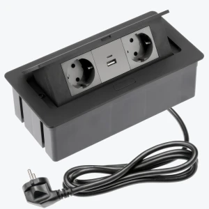 Розетка выдвижная SOFT 2-местная встраиваемая с заземлением USB A+C 2,1A черная с вилкой GTV AE-PBSUC2GS-20NN