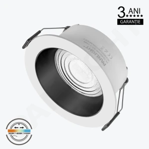 Spot LED Downlight 3CCT 12W rotund alb cu reflector negru 1150lm Ra80 încastrat IP20 90*120*55 230V PL-DLRA12W-3CCT