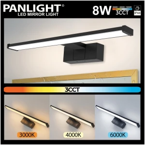 Aplică LED 8W 3CCT IP44 negru tablou/oglindă 640lm 230V 400*138*51mm PL-ML-C02-400-3CCT-BK