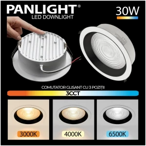 Spot LED Downlight 3CCT 30W rotund alb cu reflector negru 2790lm Ra80 încastrat IP20 200*235*70 230V PL-DLRA30W-3CCT