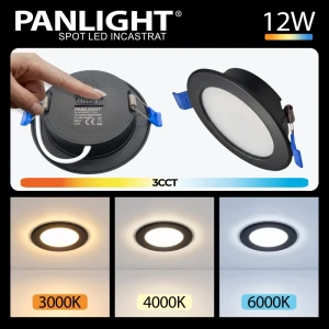 Spot LED încastrat negru 12W 3CCT rotund IP20 95*121*26.5 PL-UL12PB3CCT PANLIGHT