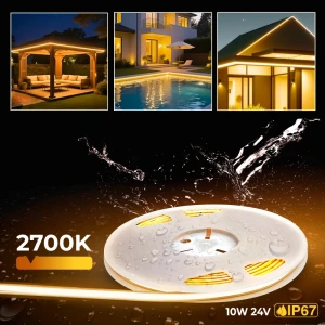 LED Лента COB 24V IP67 2700K 10W/m 384led/m 7x4mm PL-COB384A-WW-24E 5m PANLIGHT