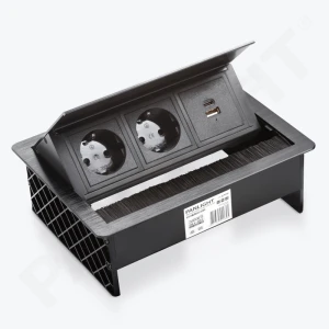 Priză încastrabilă în mobilă cu perii, 2xSCHUKO, USB A + C, 18W, neagră, retractabilă, 1.5m cablu, 16A 250V PL-0100B2U-B-thumb-1