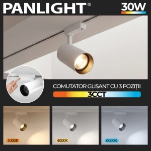 Proiector track cu LED pe sina 2 fire alb 30W 3CCT  PL-30TLE3CCT-WH