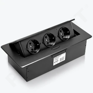 Выдвижной блок розеток в столешницу 3 розетки черный, 16A, 250V PL-6130D3-B