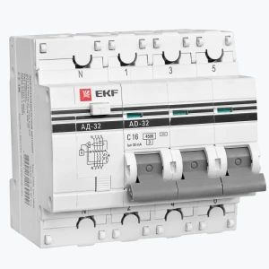 Întrerupator diferential 3P+N 16А/30мА (х-ка C эл. тип AC 270V) 4,5кА АД-32 EKF PROxima