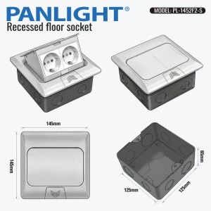 Priză pardoseală echipată cu 2 Prize Schuko, Slow pop up, argintie, metal, IP44+ Doza montaj, PL-1452F2-S-thumb-3