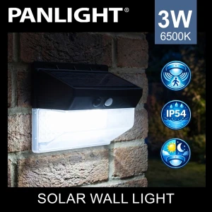 Настенный светильник 3 W на солн. батарее с датч. движ., 6500K, 340lm, IP54, черный PL-SWL-3W-WH PANLIGHT