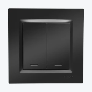 Выключатель двухклавишный с подсветкой черный мат SIMON 10 CW5BL.01/49