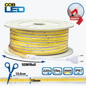 Banda LED COB 220V 10W/m 296led/m 10mm 3000K IP67 50m PL-COB296-WW-220 PANLIGHT