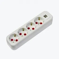 Блок розеток 4 гнезда с заземлением и USB