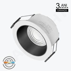Spot LED Downlight 3CCT 7W rotund alb cu reflector negru 690lm Ra80 încastrat IP20 75*90*50 230V PL-DLRA07W-3CCT