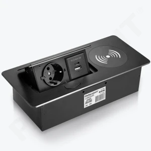 Выдвижная розетка USB A+C и беспр. зарядкой 18W + 1xSchuko черная, встр., 16A, 250V провод 1,5м PL-6800D1UW-B-thumb-1