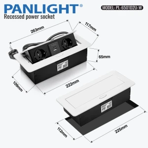 Розетка мебельная Slow pop up  2xSchuko, USB A+C 18W, белая выдвижная, 16A, 250V провод 1,5м PL-6501D2U-W-thumb-3