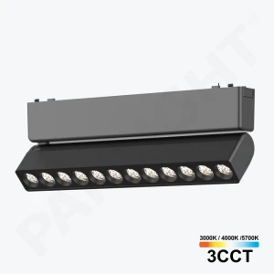 Proiector LED Liniar Grilă 12W 24° 3CCT 48V negru, șină magn Ultra Slim 230 мм PL-12MTC3CCT-BK
